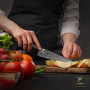 Paul Brown's™ 8 inch 440C High Carbon Stainless Chef Knife Forged Hammer Pattern with Mahogany Wood Handle and Ashwood Saya