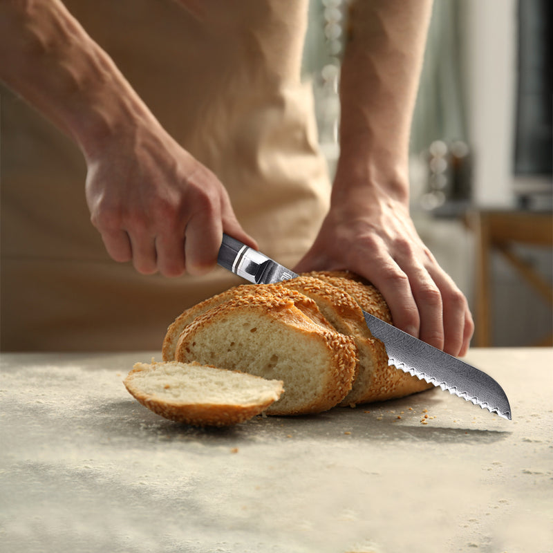 8 Inch AUS-10 Damascus Bread Knife