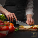 Paul Brown's™ 8 inch 440C High Carbon Stainless Kiritsuke Knife Forged Hammer Pattern with Mahogany Wood Handle and Ashwood Saya