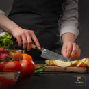 Paul Brown's™ 7 inch 440C High Carbon Stainless Santoku Knife Forged Hammer Pattern with Mahogany Wood Handle and Ashwood Saya