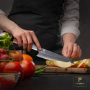 Paul Brown's™ 8 inch Kiritsuke Chef Knife 440c Damascus 7 layers damascus Japanese Chef Knife with Yellow Sandal Solid Wood Handle with Pine wood Gift Box and Leather Sheath