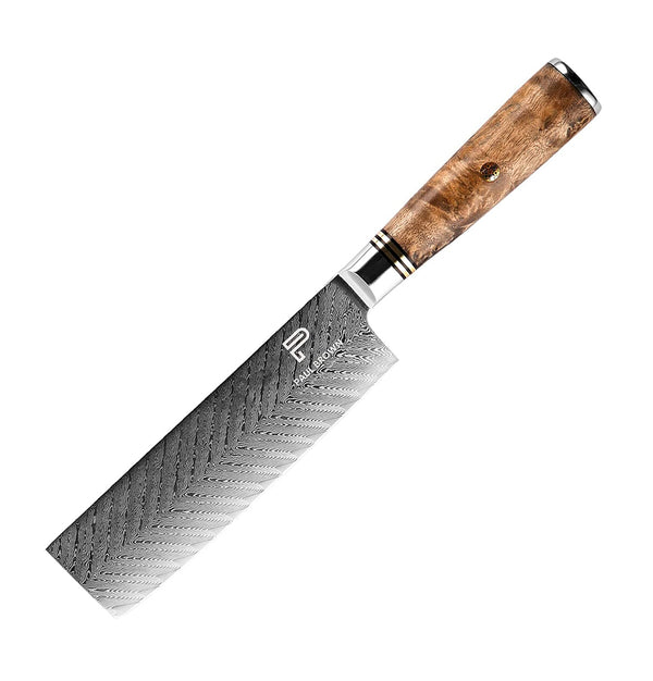 PAUL BROWN AUS-10 Japanese damascus steel 7 inch nakiri knife Sapele wood handle arrow pattern 67 layers Knife
