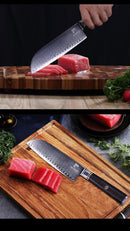 PAUL BROWN Chef Knife Premium Hammered Japanese high carbon Steel with Wooden Handle with Ultra Sharp corrosion-resistant Edge (Knight, 7" Suntuko)