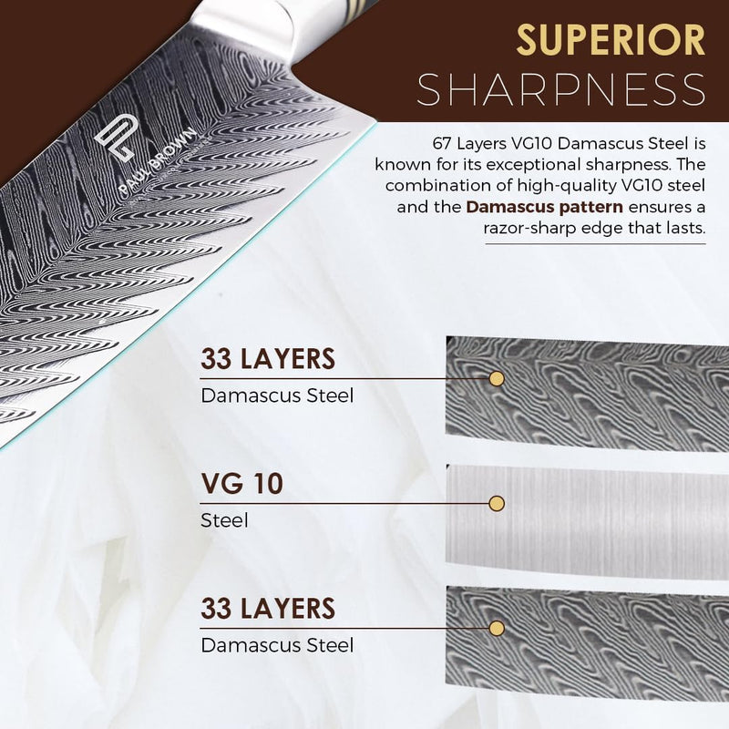 PAUL BROWN AUS-10 Japanese damascus steel 7 inch nakiri knife Sapele wood handle arrow pattern 67 layers Knife