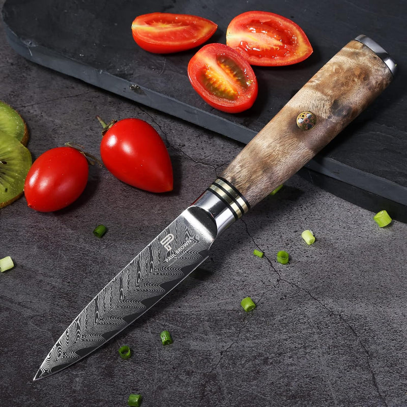 PAUL BROWN Paring Knife Premium Hammered Japanese high carbon Steel with Wooden Handle with Ultra Sharp corrosion-resistant Edge (Premium, 3.5")