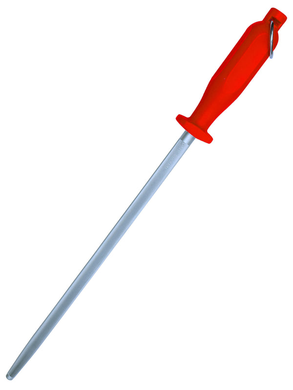 PAUL BROWN Classic 12 Inch German Steel Honing Rod (Sharpening Steel) with Soft Touch Red Handle