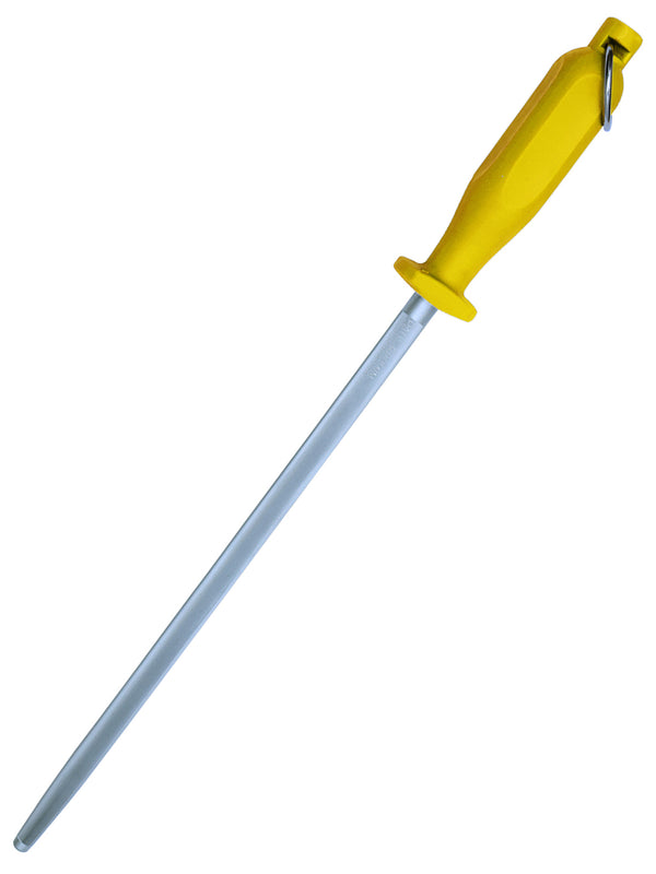 PAUL BROWN Classic 12 Inch German Steel Honing Rod (Sharpening Steel) with Soft Touch Yellow Handle