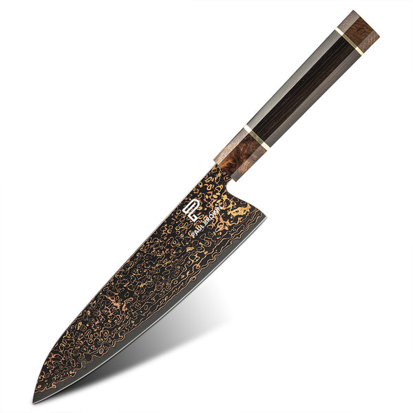 8 Inches Chef Knife 37 Layer Diamond Damascus Steel, with Ebony & Burl Knurl Wood Handle