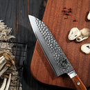 7 inch Santoku Knife 67 Layers Damascus VG10 Steel with Forged Hammer Pattern with Premium Wooden Handle and Ashwood Saya