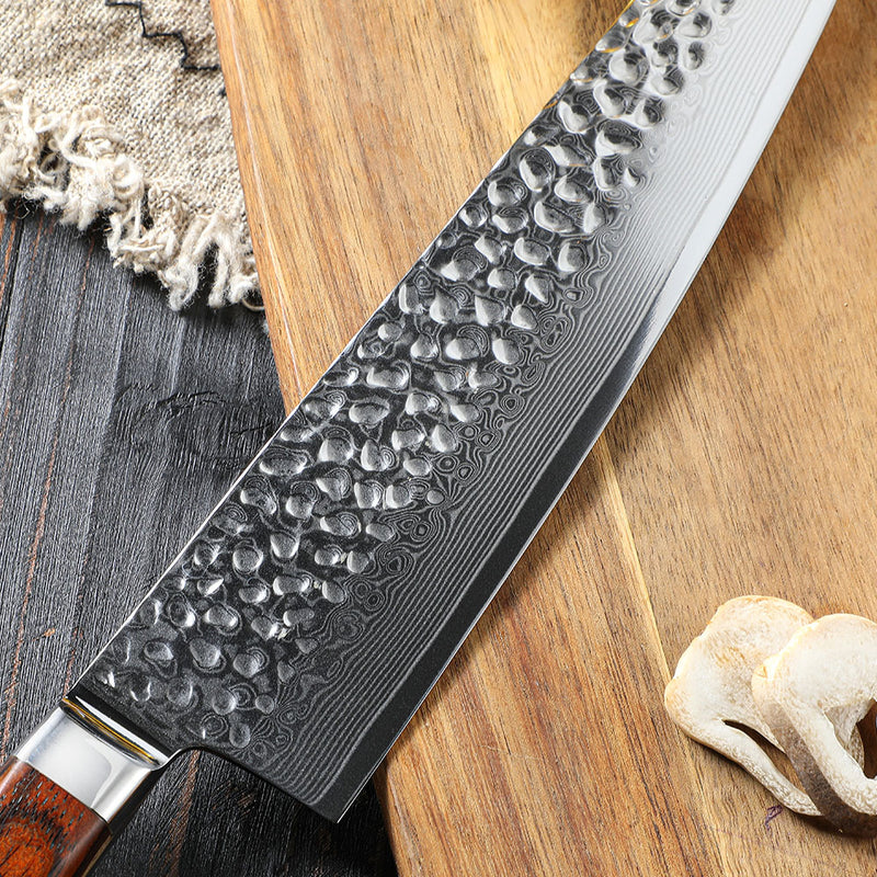 8 inch Chef Knife 67 Layers Damascus VG10 Steel with Forged Hammer Pattern with Premium Wooden Handle and Ashwood Saya