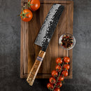 7.5 Inchs Nakiri Knife 67 Layers Damascus Steel, VG10 Core with G10 & Spalted Wooden Handle