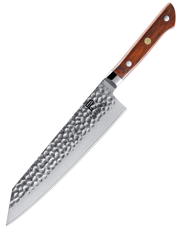 8 inch Kiritsuke Knife 67 Layers Damascus VG10 Steel with Forged Hammer Pattern with Premium Wooden Handle and Ashwood Saya