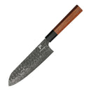 Paul Brown's™ 7 inch 440C High Carbon Stainless Santoku Knife Forged Hammer Pattern with Mahogany Wood Handle and Ashwood Saya