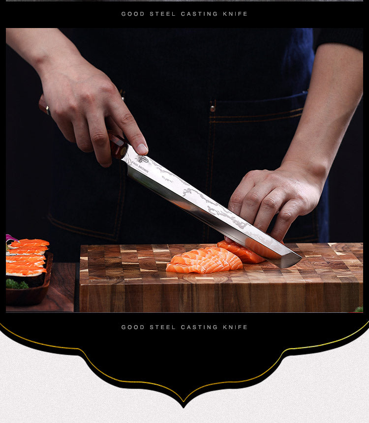 PAUL BROWN® Chef Knife Premium Hammered Japanese high carbon Steel with Wooden Handle with Ultra Sharp corrosion-resistant Edge (Traditional Sushi, 11")