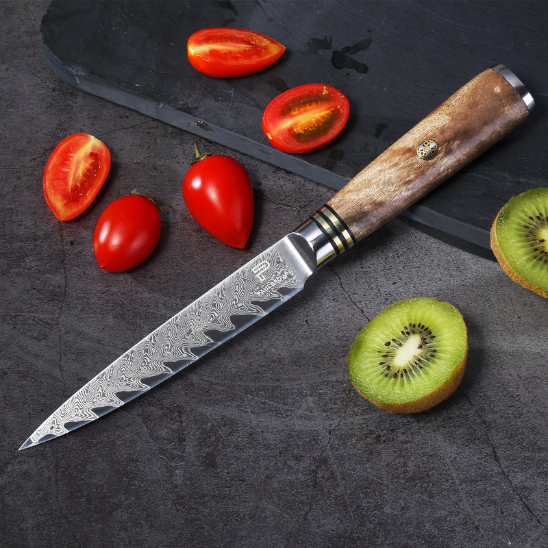 AUS-10 damascus steel arrow pattern Sapele wood handle damascus knife 5 inch utility knife 67 layers fruit knives
