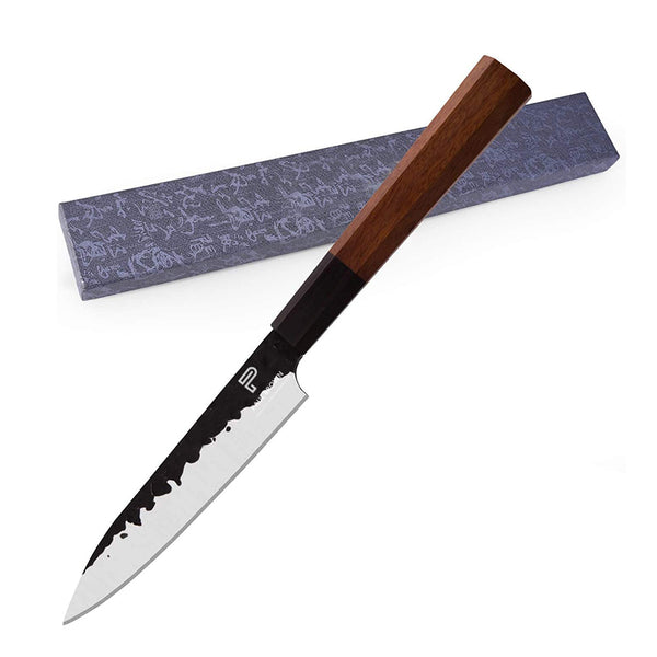 PAUL BROWN® Chef Knife Premium Hammered Japanese high carbon Steel with Wooden Handle with Ultra Sharp corrosion-resistant Edge (Deluxe, 5")