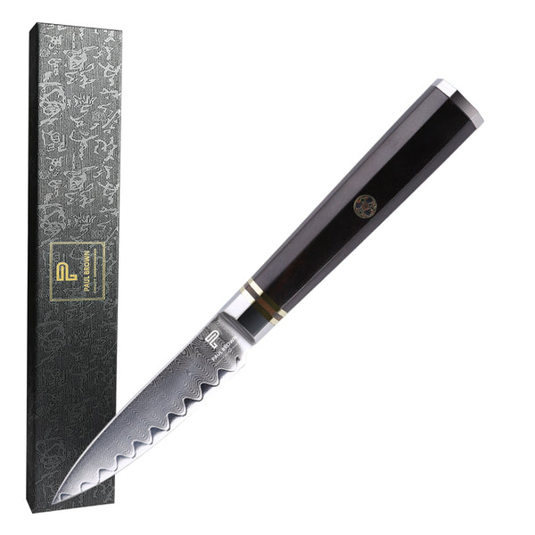 PAUL BROWN® Chef Knife Premium Hammered Japanese high carbon Steel with Wooden Handle with Ultra Sharp corrosion-resistant Edge (Knight, 3.5")