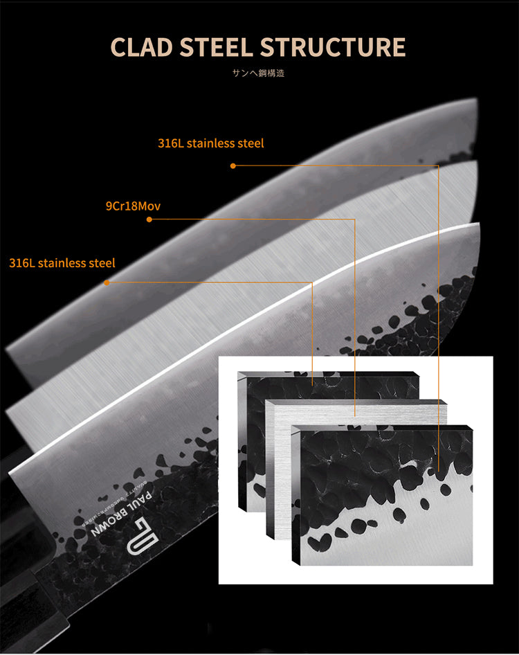 Santoku Knife length 7 Inch Standard Series Made of 3 layer 9CR18MOV Clad Steel